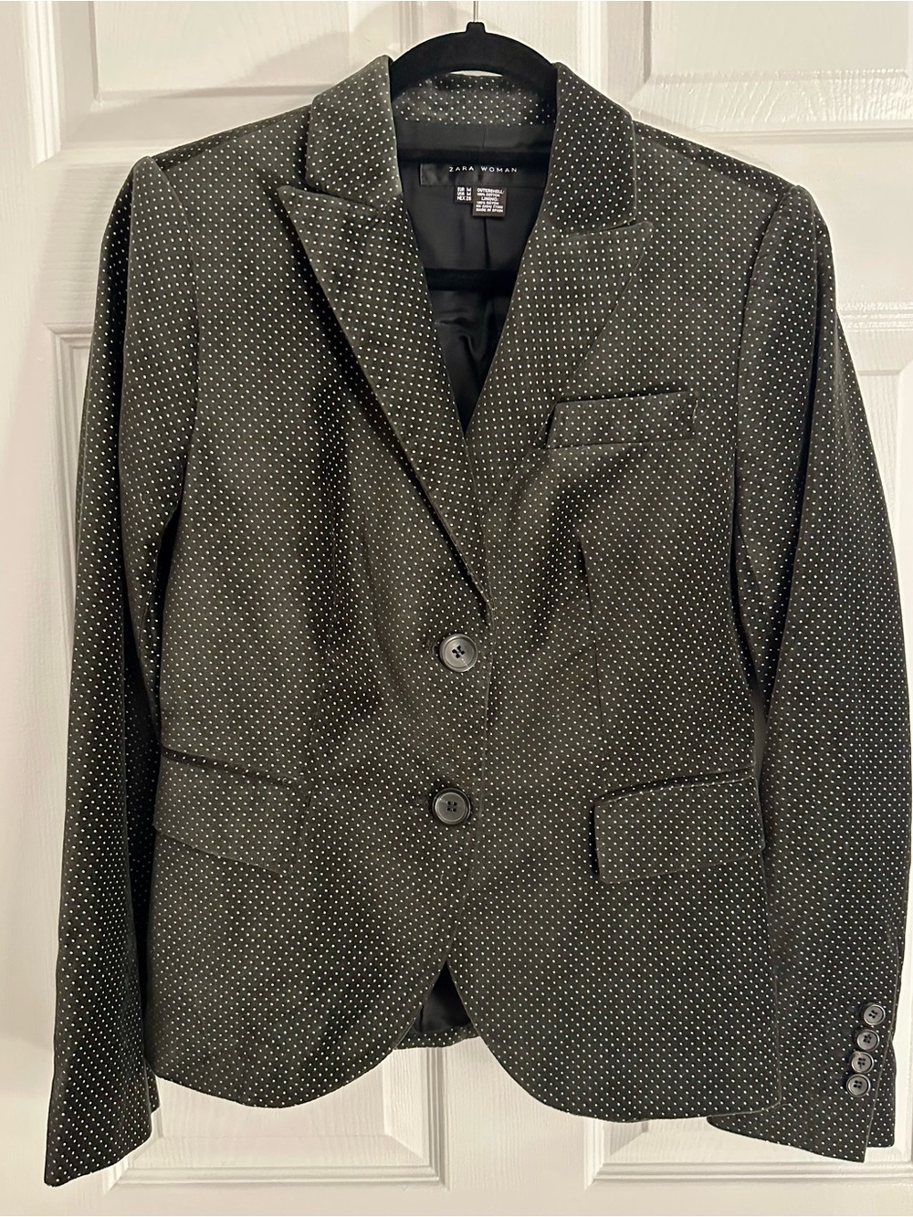 Zara pin dot velvet Tailored Blazer with Notched Lapels